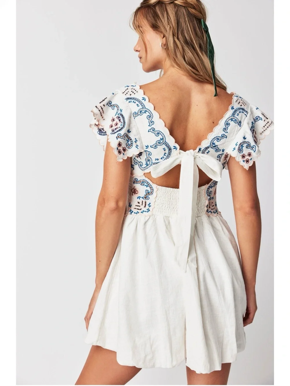 Free People Rambling Roads Embroidered Cutout Mini Dress Size Large NWT